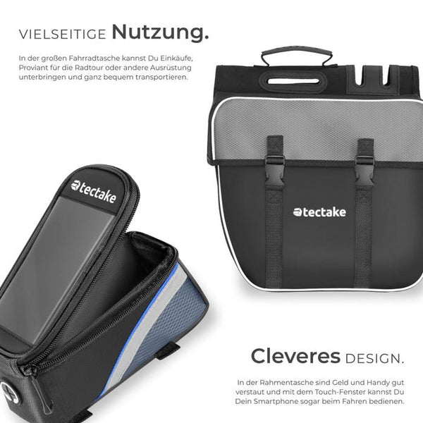 Set Fahrradtasche Georg und Fahrradrahmentasche schwarz/blau 20,5 x 10 x 10,5 cm