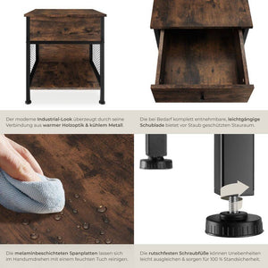 Nachttisch Killarney Industrial Holz dunkel, rustikal