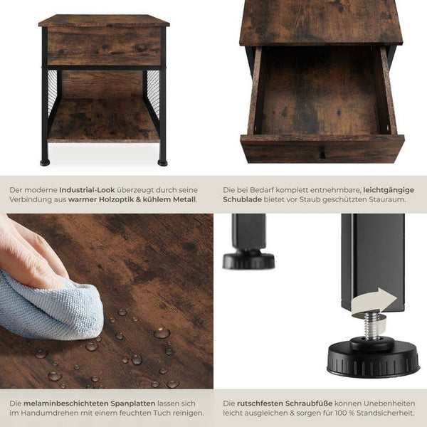 Nachttisch Killarney Industrial Holz dunkel, rustikal