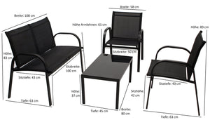 Lounge Set Sitzgruppe ARONA 4-teilig, Metall + Kunstgewebe schwarz