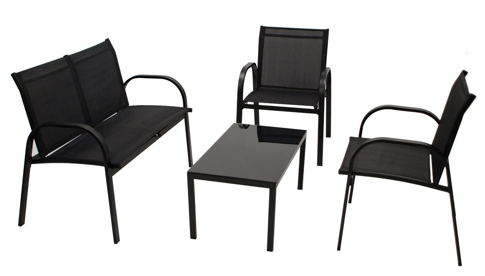 Lounge Set Sitzgruppe ARONA 4-teilig, Metall + Kunstgewebe schwarz