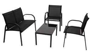 Lounge Set Sitzgruppe ARONA 4-teilig, Metall + Kunstgewebe schwarz