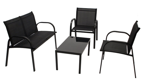 Lounge Set Sitzgruppe ARONA 4-teilig, Metall + Kunstgewebe schwarz