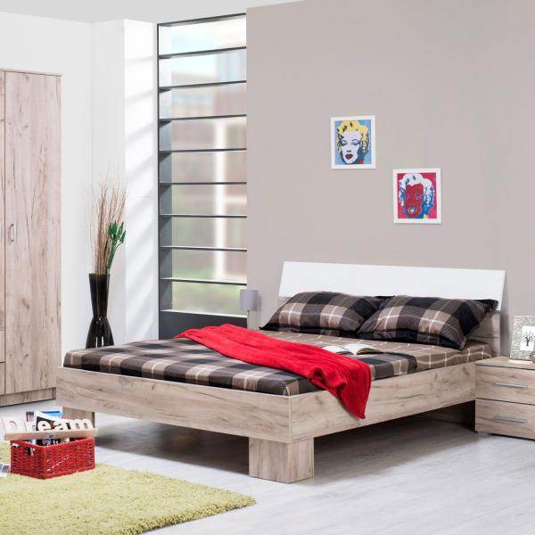 Doppelbett Bettgestell Ehebett Holzbett 160x200 cm Gästebett Eiche Grau