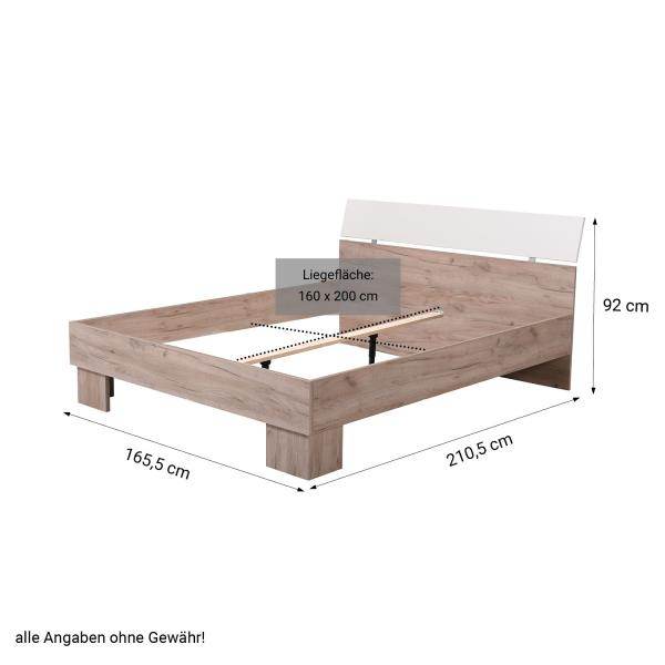 Doppelbett Bettgestell Ehebett Holzbett 160x200 cm Gästebett Eiche Grau