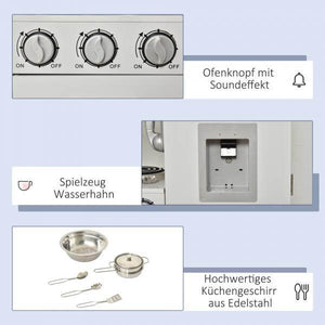 Kinderküche mit viel Zubehör Spielküche Kiefer MDF Weiss