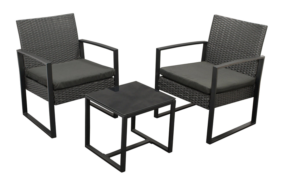 Garnitur MALTA 3-teilig, Metall schwarz und Polyrattan schwarz, mit Polstern
