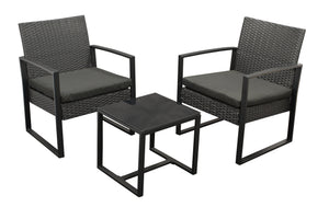 Garnitur MALTA 3-teilig, Metall schwarz und Polyrattan schwarz, mit Polstern