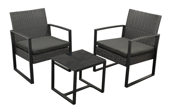 Garnitur MALTA 3-teilig, Metall schwarz und Polyrattan schwarz, mit Polstern