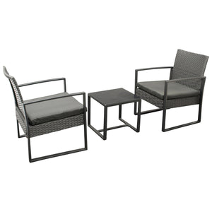 Garnitur MALTA 3-teilig, Metall schwarz und Polyrattan schwarz, mit Polstern