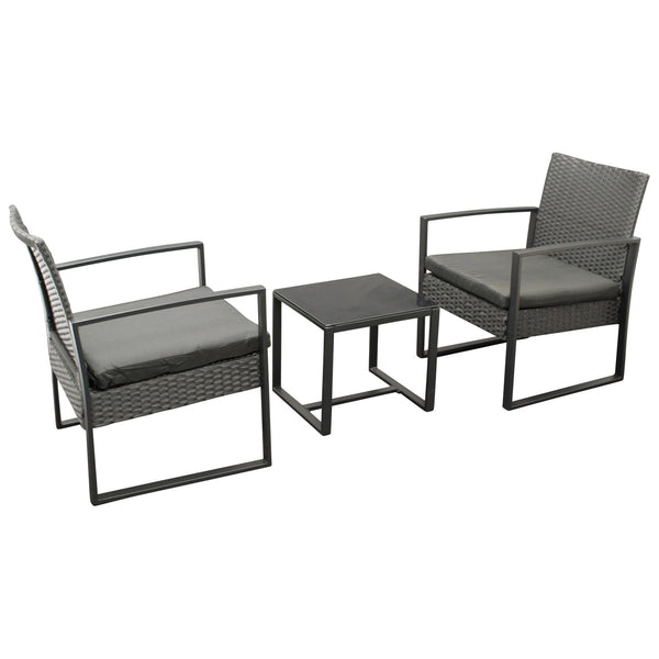 Garnitur MALTA 3-teilig, Metall schwarz und Polyrattan schwarz, mit Polstern