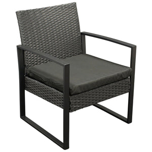 Garnitur MALTA 3-teilig, Metall schwarz und Polyrattan schwarz, mit Polstern