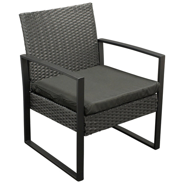 Garnitur MALTA 3-teilig, Metall schwarz und Polyrattan schwarz, mit Polstern