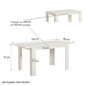 Esstisch ausziehbar Holztisch 120x80 cm Holz Massiv Weiss