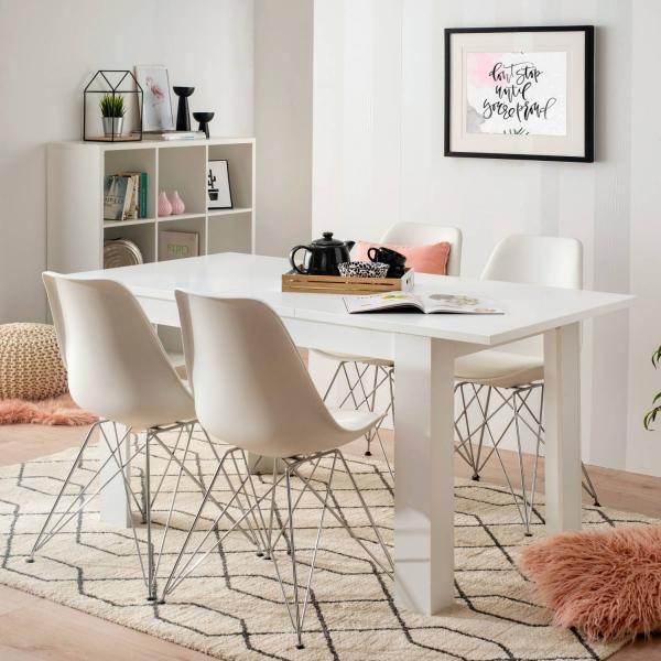 Esstisch ausziehbar Holztisch 120x80 cm Holz Massiv Weiss