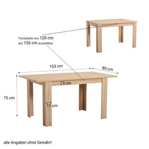 Esstisch ausziehbar Holztisch 120x80 cm Holz Massiv Eiche