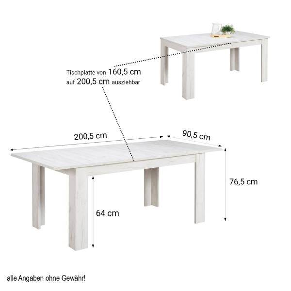 Esstisch ausziehbar Holztisch 160x90 cm Holz Massiv Weiss Vintage