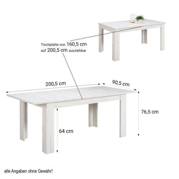 Essgruppe mit 4 Stühlen Esstisch Esszimmertisch Weiss Vintage Holztisch Massiv Polsterstühle Grau