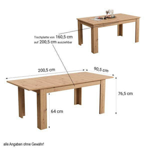 Esstisch ausziehbar Holztisch 160x90 cm Holz Massiv Eiche