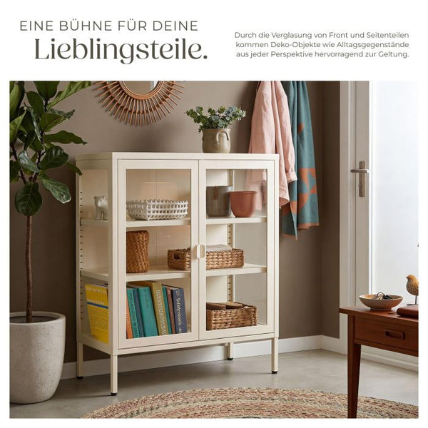 Metallvitrine Baker mit Glastüren creme