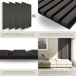 Akustikpaneele Sonic Wall Eiche schwarz 4er Set