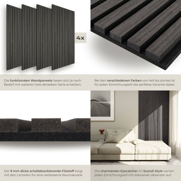 Akustikpaneele Sonic Wall Eiche schwarz 4er Set