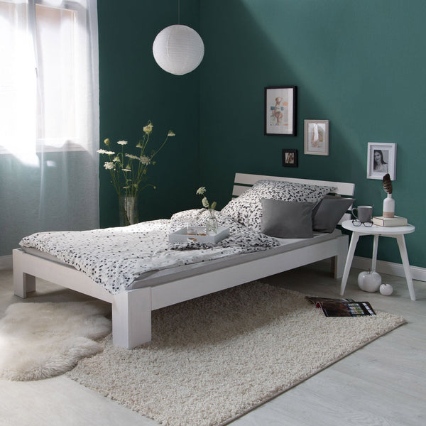 Holzbett 90x200 cm Weiss | Einzelbett | mit Lattenrost | massiv | Kind Jugend Gast