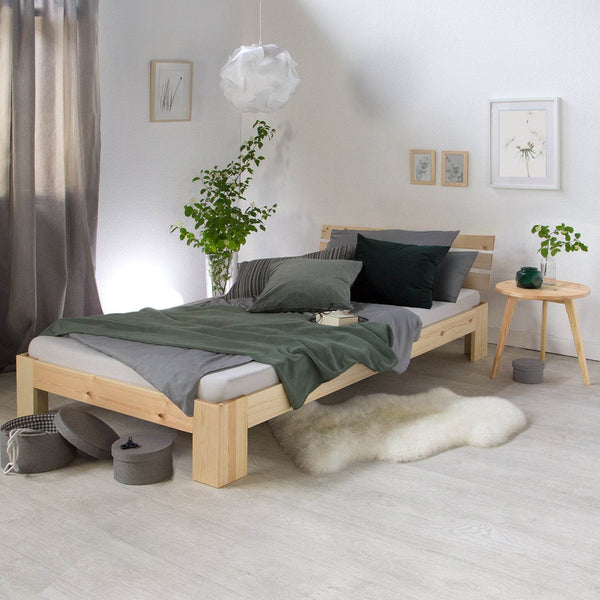 Holzbett mit Bettkasten 90x200 Futonbett Natur Kiefer Massivholz