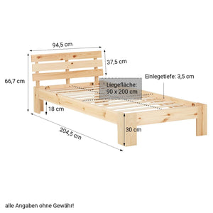 Holzbett mit Bettkasten 90x200 Futonbett Natur Kiefer Massivholz