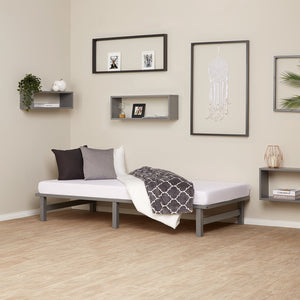 Palettenbett 90x200 cm Grau | Einzelbett | mit Lattenrost | Holz | Kind Jugend Gast