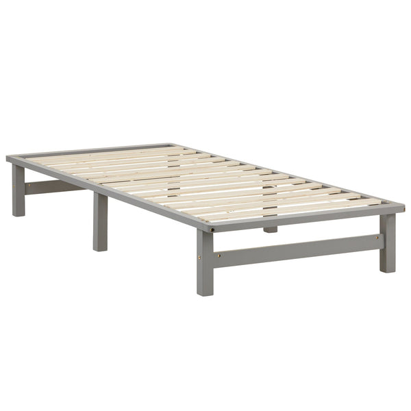 Palettenbett 90x200 cm Grau | Einzelbett | mit Lattenrost | Holz | Kind Jugend Gast