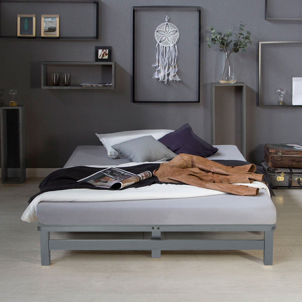 Palettenbett 140x200 cm Grau | Doppelbett | mit Lattenrost | Holz | Kind Jugend Gast