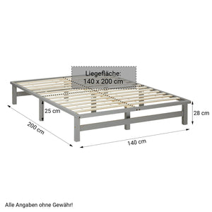 Palettenbett 140x200 cm Grau | Doppelbett | mit Lattenrost | Holz | Kind Jugend Gast