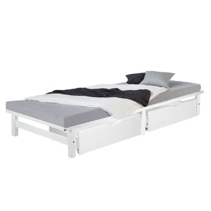 Bettkasten 2er Set Holz Aufbewahrung mit Rollen, Bett Schublade Bettauszug Box Weiss