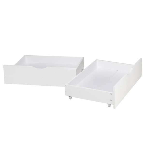 Bettkasten 2er Set Holz Aufbewahrung mit Rollen, Bett Schublade Bettauszug Box Weiss
