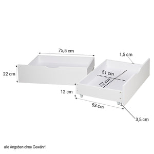 Bettkasten 2er Set Holz Aufbewahrung mit Rollen, Bett Schublade Bettauszug Box Weiss