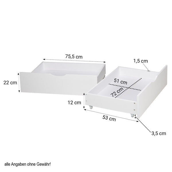 Bettkasten 2er Set Holz Aufbewahrung mit Rollen, Bett Schublade Bettauszug Box Weiss