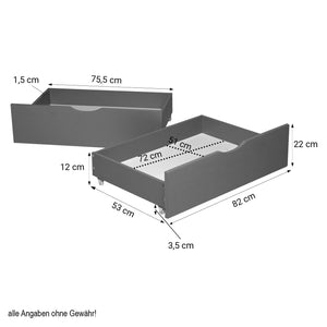 Bettkasten 2er Set Holz Aufbewahrung mit Rollen, Bett Schublade Bettauszug Box Grau