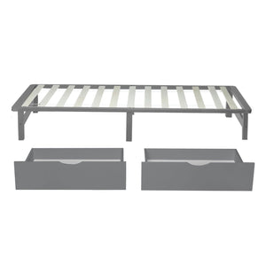 Bettkasten 2er Set Holz Aufbewahrung mit Rollen, Bett Schublade Bettauszug Box Grau