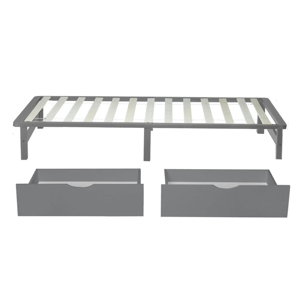 Bettkasten 2er Set Holz Aufbewahrung mit Rollen, Bett Schublade Bettauszug Box Grau