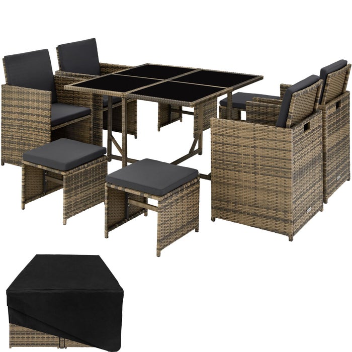Salon de jardin en rotin Bilbao 4+4+1 naturel