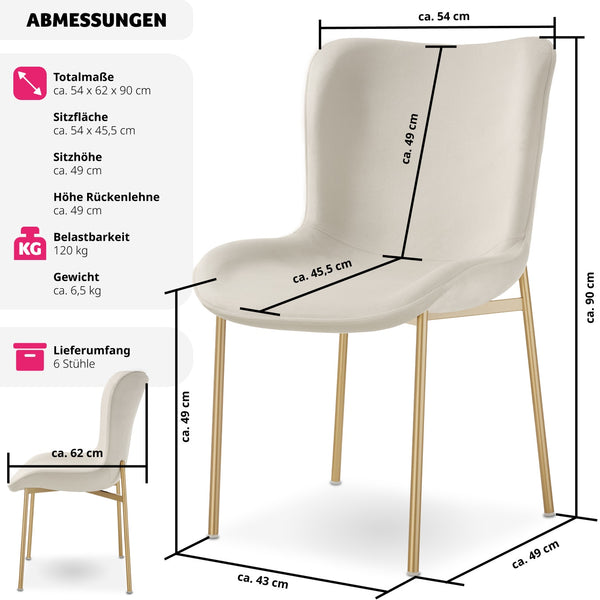 Polsterstuhl Tessa Samt beige/gold 6er Set