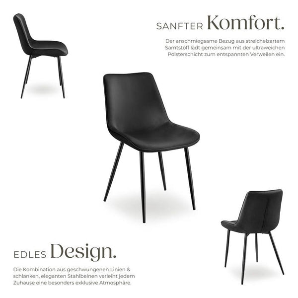 8er Set Stuhl Monroe Samtoptik schwarz