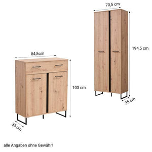Garderobe Flurgarderobe Set Flurmöbel Industrial Style Komplettset 5-tlg Holz Eiche