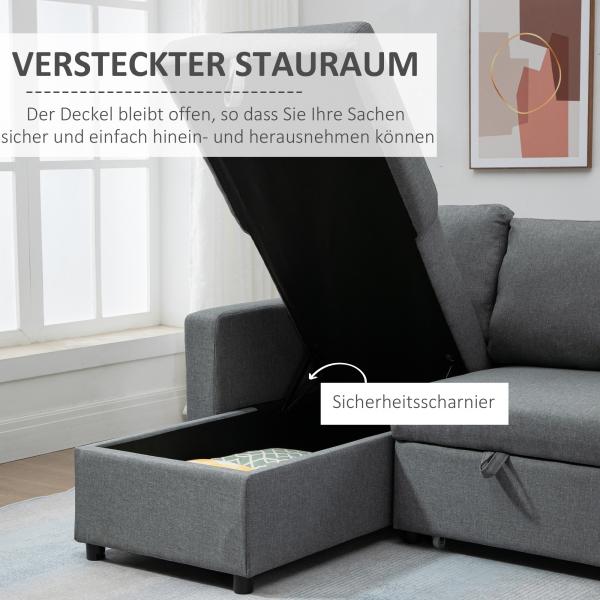 Ecksofa mit Schlaffunktion mit Bettkasten Hellgrau