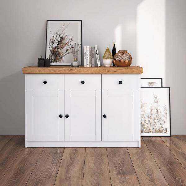 Kommode Sideboard Holz Eiche Weiss Massiv Highboard Anrichte