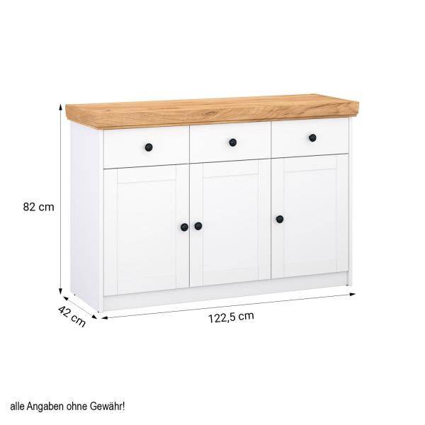 Kommode Sideboard Holz Eiche Weiss Massiv Highboard Anrichte
