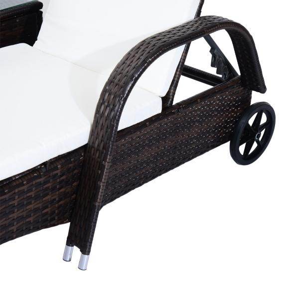 Sonnenliege Tisch 3er Set Gartenmöbel Polyrattan Braun