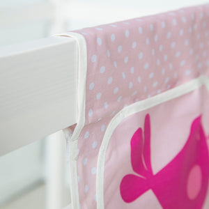 Hochbett Kinder 90x200 cm Weiss mit Vorhang Pink Rosa | Turm | Rutsche | ohne Lattenrost