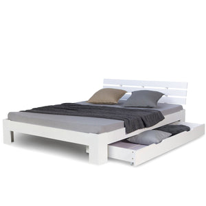 Holzbett 140x200 cm Weiss Doppelbett mit Bettkasten mit Lattenrost massiv Kind Jugend Gast